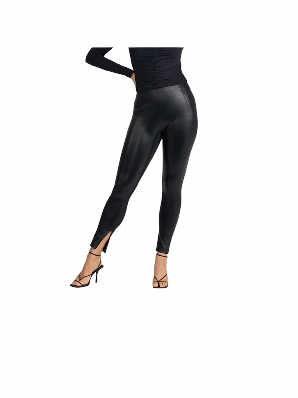 Honey love black just like leather moto ankle zip leggings size M